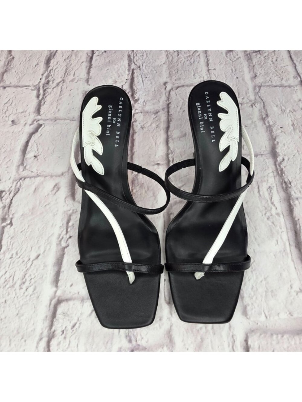 Caelynn Bell For Gianni Bini Heels Sz 9M Black & White Leather Strappy Square To - Picture 2 of 11